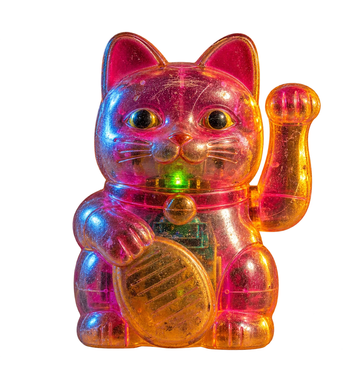 A translucent glowing lucky cat