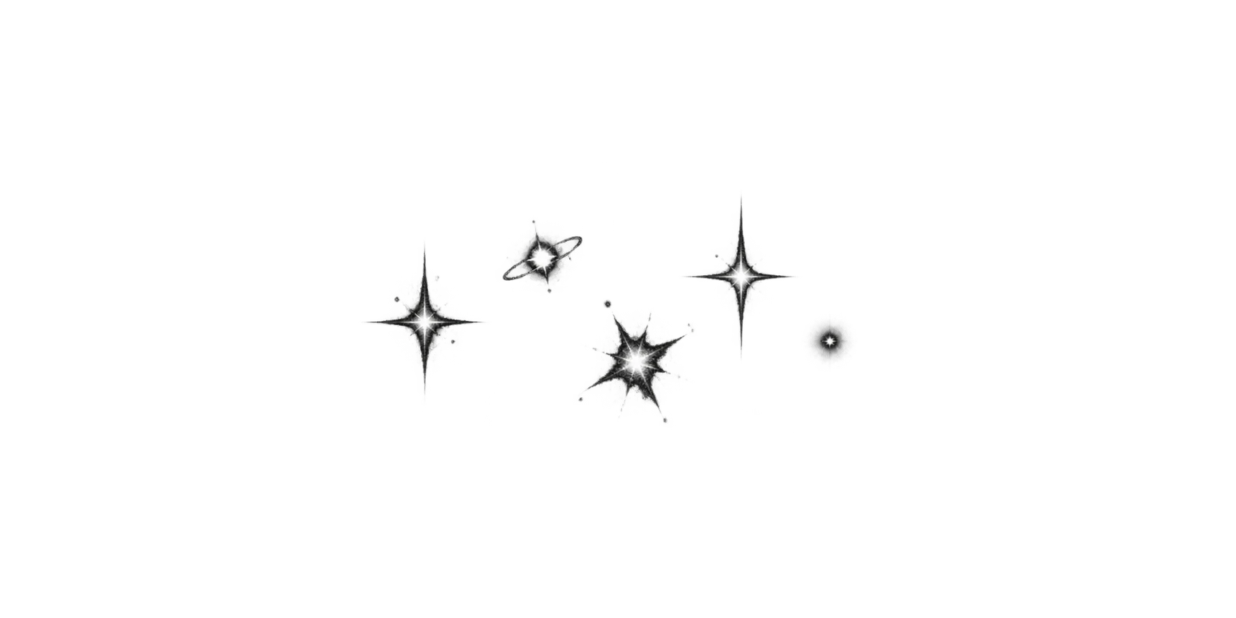 Five small monochrome supernatural stars
